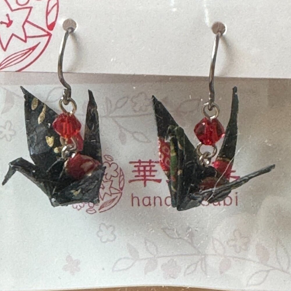 Hanamusbubi Orizuru Origami Crane Earrings made in Japan